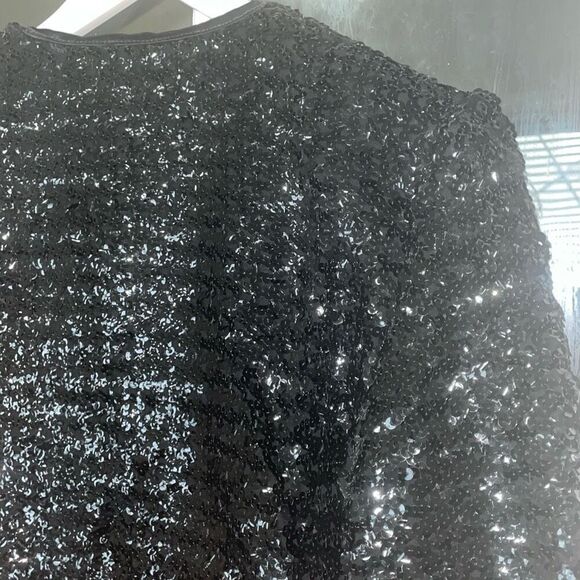 Vintage black sequin cropped long sleeve blazer jacket button down size 6 NWT - Picture 8 of 15